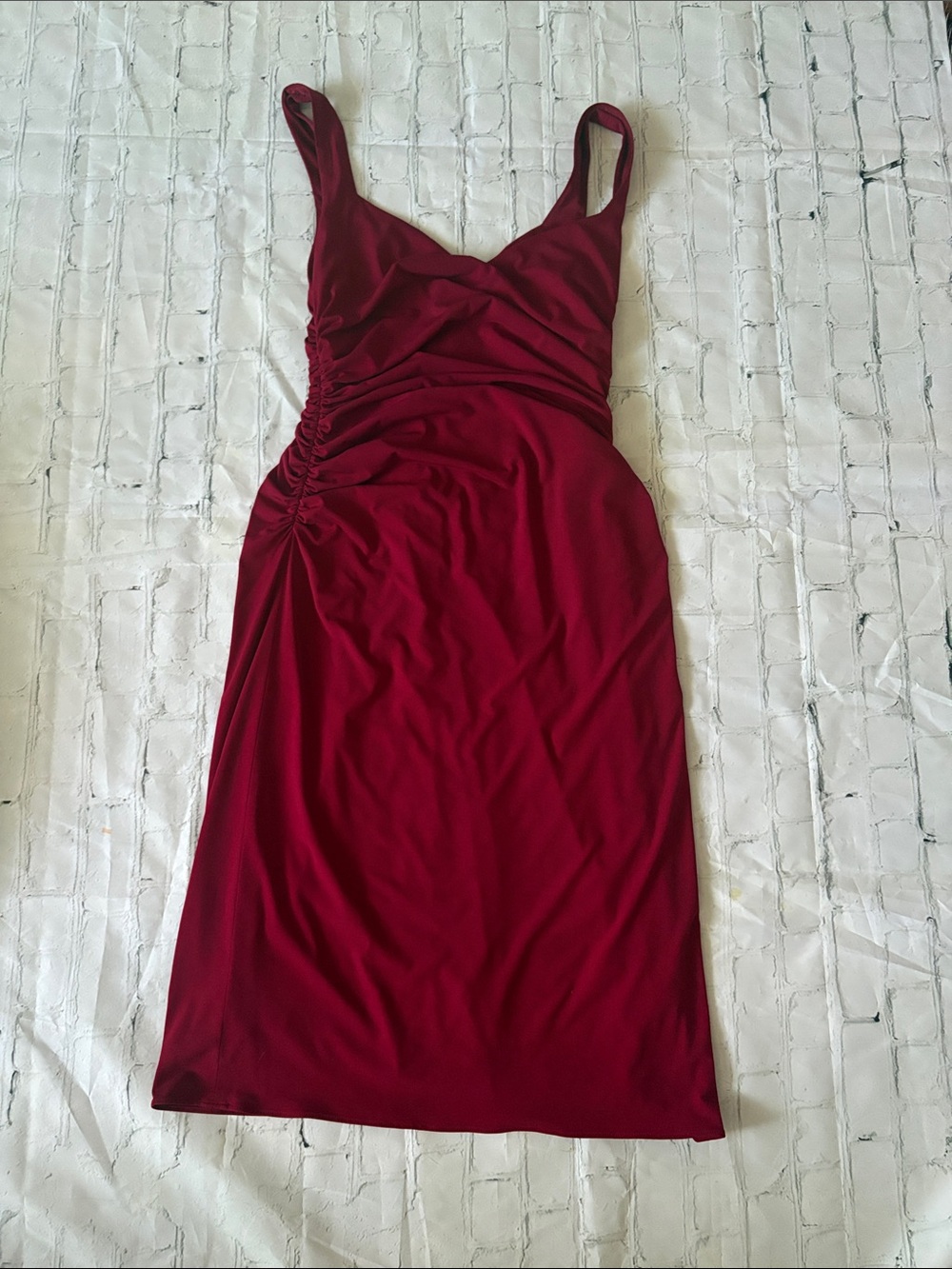 Laundry By Shelli Segal Cranberry Red Ruched Midi Dress